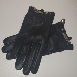 NWOT Black Faux Leather Gloves w/ Gold Chain